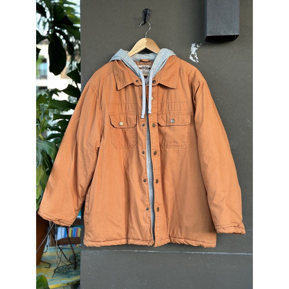 Open Trails Jacket Men’s XL Soft Shell Chore Coat Hooded Snaps Quilted Barn Camp